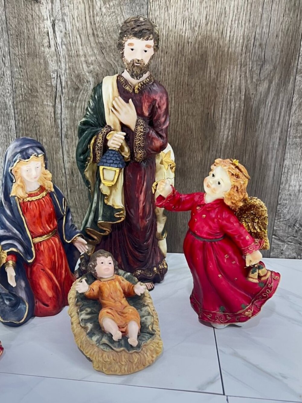14” X-Large Christmas Nativity Set Baby Jesus Joseph Mary Angel Vintage - MINT